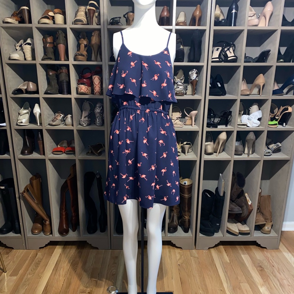 Flamingo print spaghetti strap mini dress